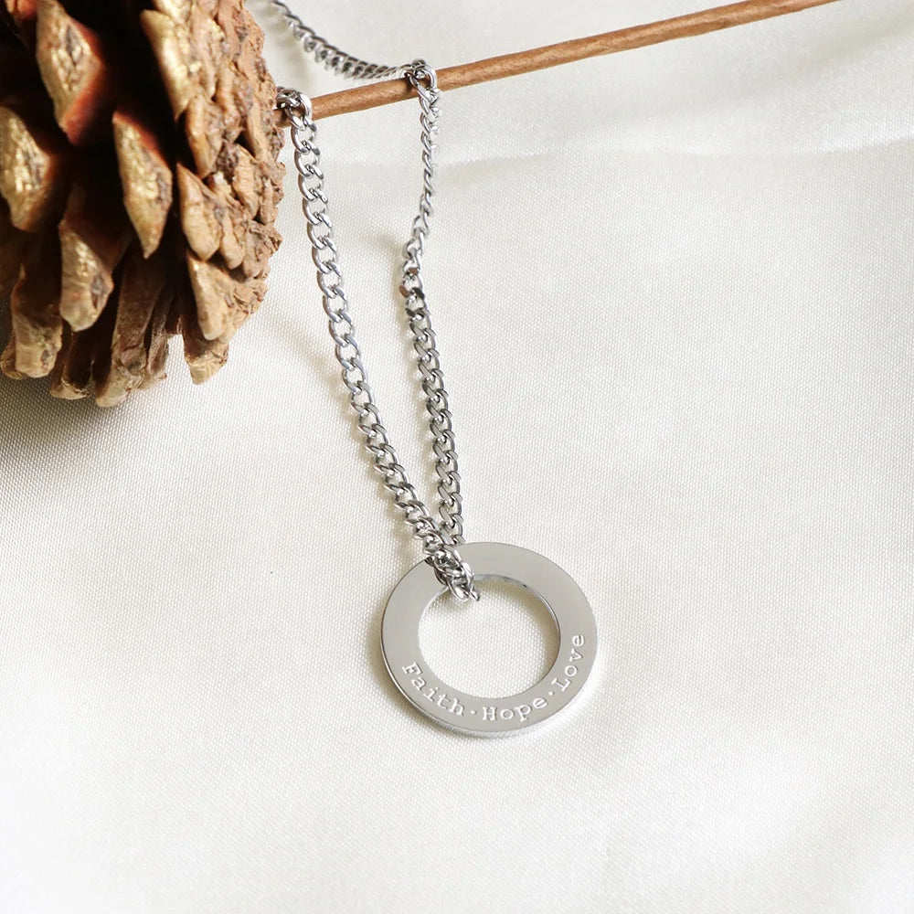 Faith Hope Love Necklace Inspirational Christian Jewelry Circle Pendant Gift for Women Her