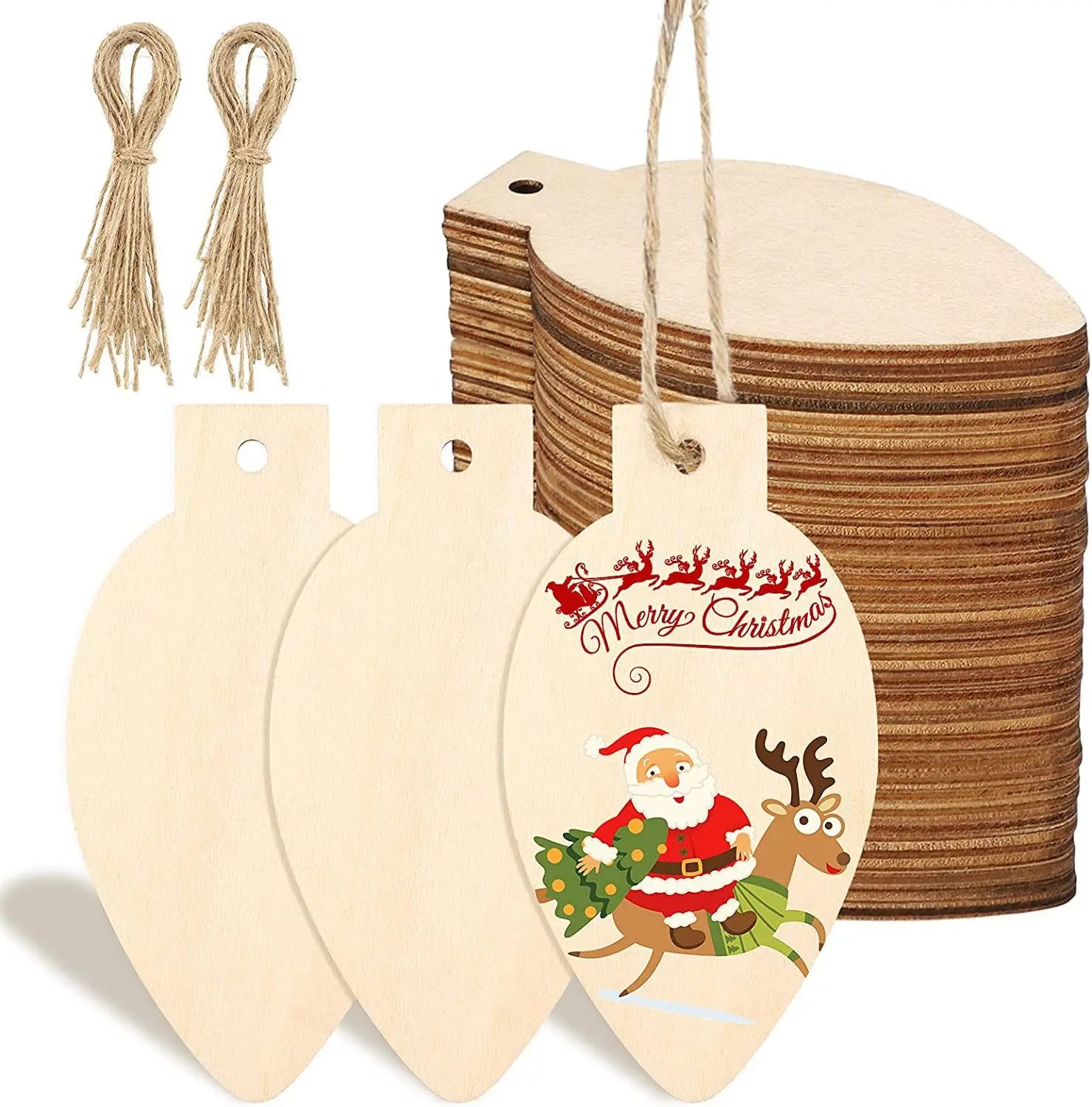 Unfinished Wooden Light Bulbs DIY Hanging Decorations 50pcs Eco-Friendly Durable Christmas Signs Paintings Gifts-Factory