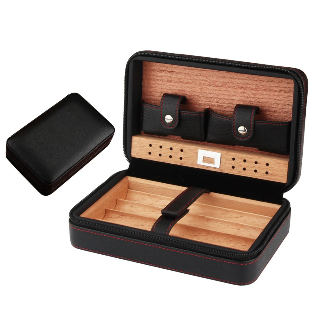 Luxury Leather Case Cedar Wood Portable Box Cigar Travel Humidor With Humidifier MegaBDM