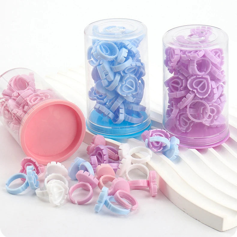 30pcs Disposable White Pink Lash Extension Lash Glue Rings Holder Blue purple Heart Shape Plastic Lash Glue Ring
