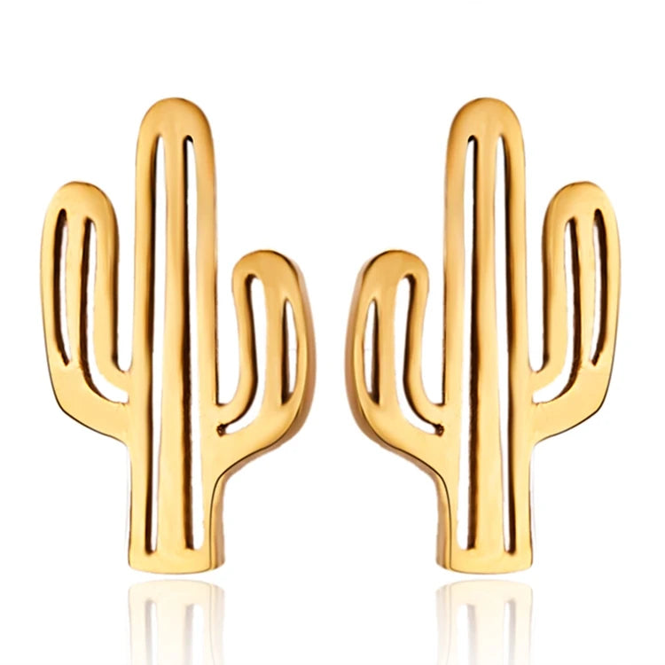 Simple Non Tarnish 18K Gold Silver Rose Plated Stainless Steel Small Cactus Stud Earrings Jewelry for Women