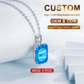 Trendy Real Sterling Silver Pendant Wedding Party Jewelry Wholesale Gift Square Aquamarine Gold Plated Pendant Necklace Women