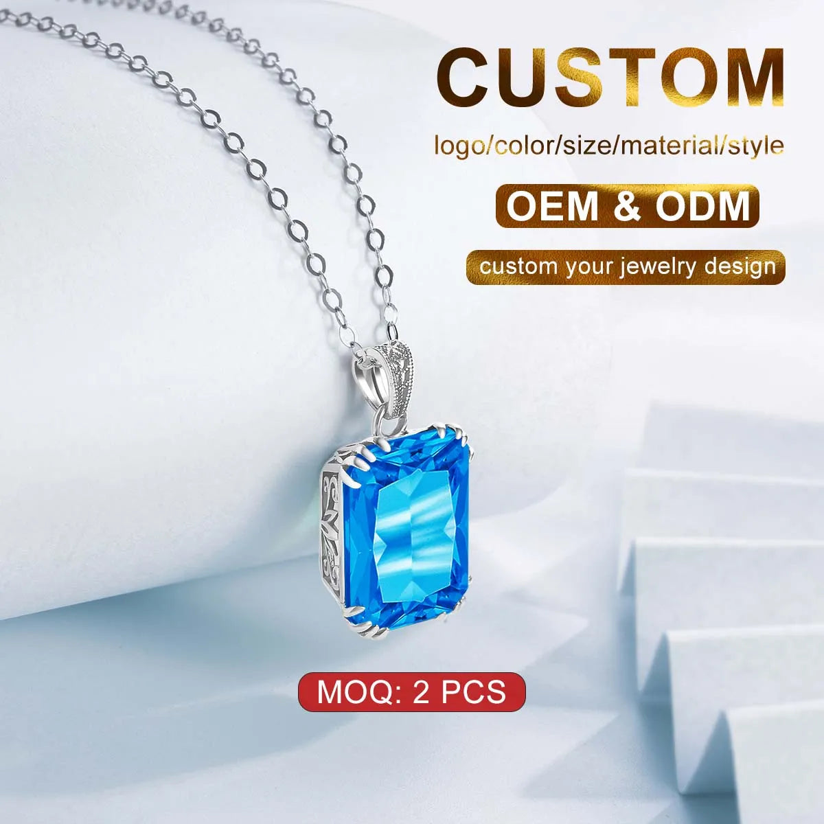Trendy Real Sterling Silver Pendant Wedding Party Jewelry Wholesale Gift Square Aquamarine Gold Plated Pendant Necklace Women