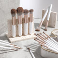 Super Fine Natural Cosmetic Brush White Plastic Handle Gray Soft Bristles 18 Piece Make up Brush Set