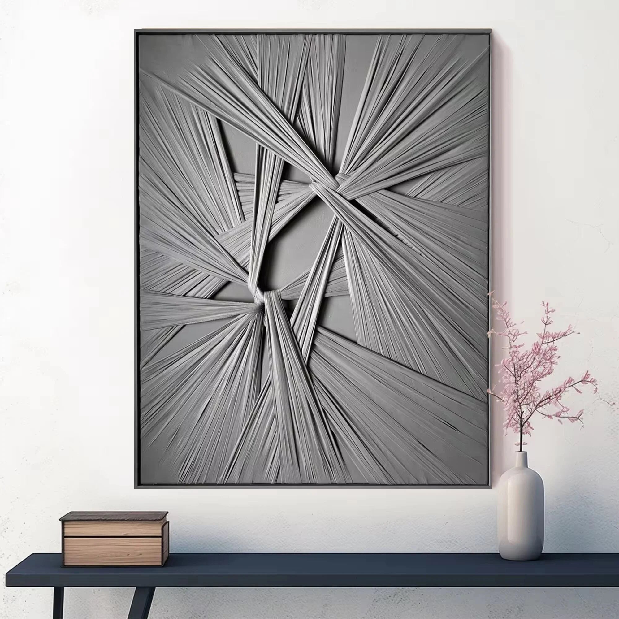 Modern Minimalist Grey Lines Fabric Artwork Custom Handmade Textile Fiber Art Wall Decor Weaving Wall Art for Hotel Artwork
