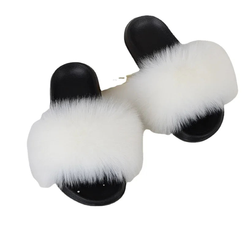 Colorful Fur slippers Women's Flat Bottom Fur Shoes Can Be Worn in All Seasons Fashionable Ladies Beach slippers Comfortable