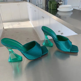 Beauty Square Toe Slides Custom Luxury slippers Summer Satin Comfortable Breathable Ladies Shoes slippers