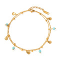 Fashion Trend Summer Beach Anklet Dainty Turquoise Stone Charm Stainless Steel Seashell Anklet Beach Dress Souvenir Girls Gift