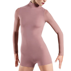 MiDee Women Adults Modern Dance Wear Mock Neck Long Sleeve Gymnastics Jumpsuit Ballerina Stage Costume Comfortable Nylon