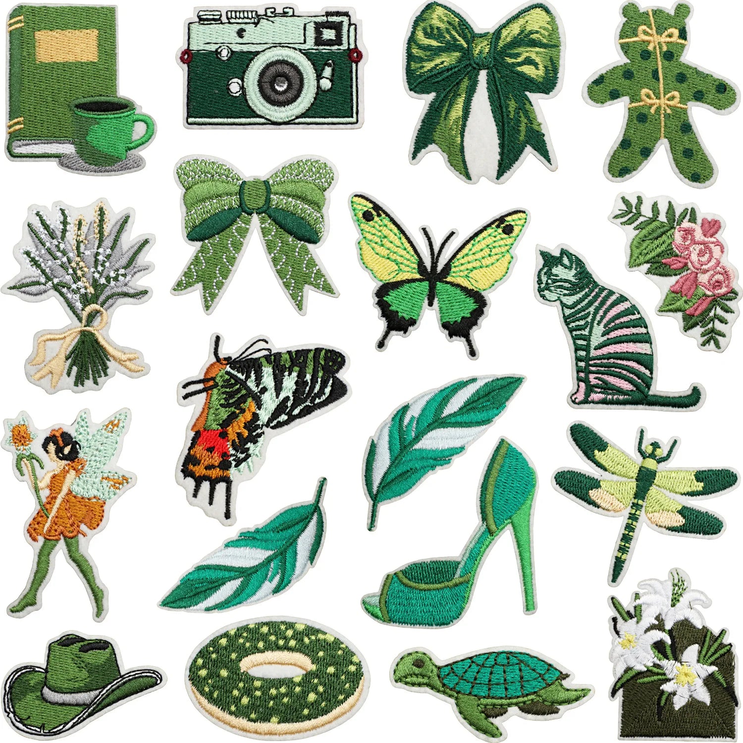 Iron on Embroidered Deep Green  Dragonfly Hat Donut Turtle Leaf cat AngelPatch for Clothing Hat Bag Decoration