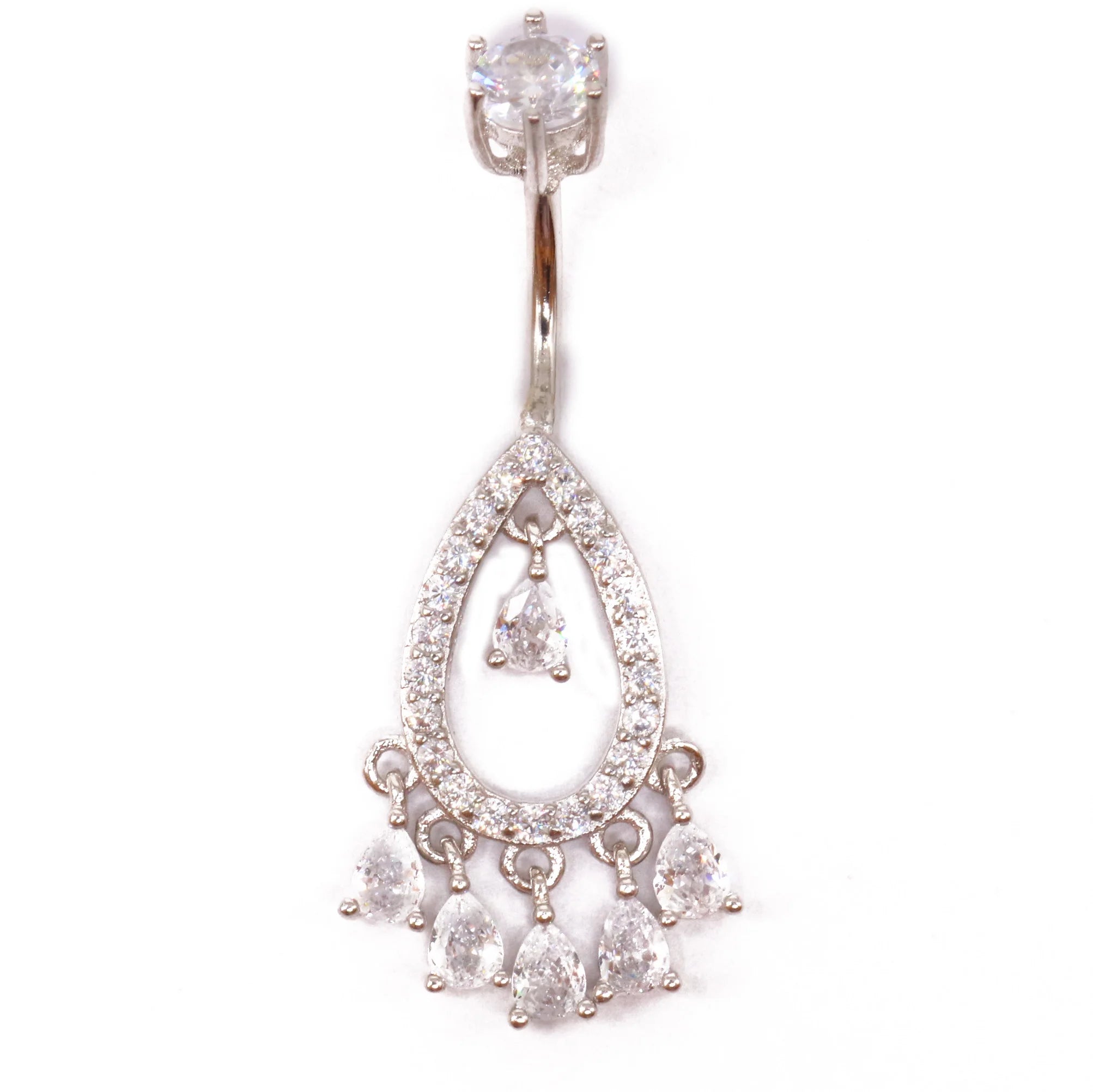 Gaby Zircon Silver 925 Sterling Belly Ring Dangle Navel  Ring Piercing Jewelry Belly