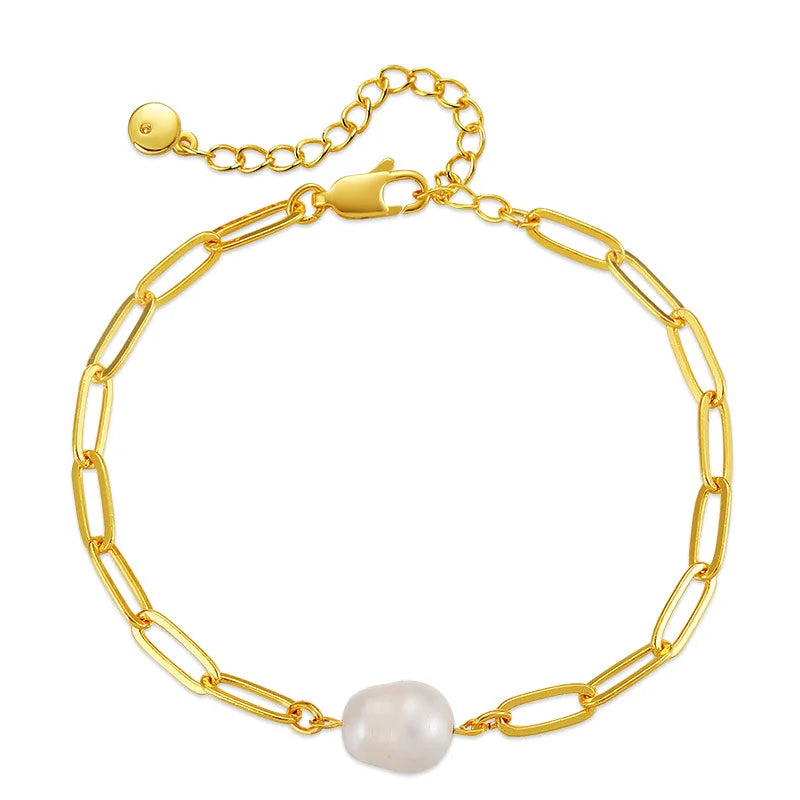 Fashion Handmade Beaded Bracelet 18k Gold Plated Elegant Shell Beads Vintage Freshwater Pearl Bracelet for Women