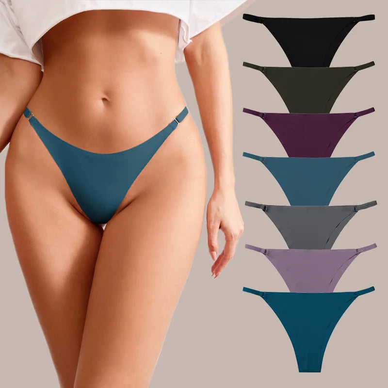 U324 Blue Traceless Ice Silk Breathable Laser Cutting Tangas Ladies Bikini Brazilian Seamless Thongs