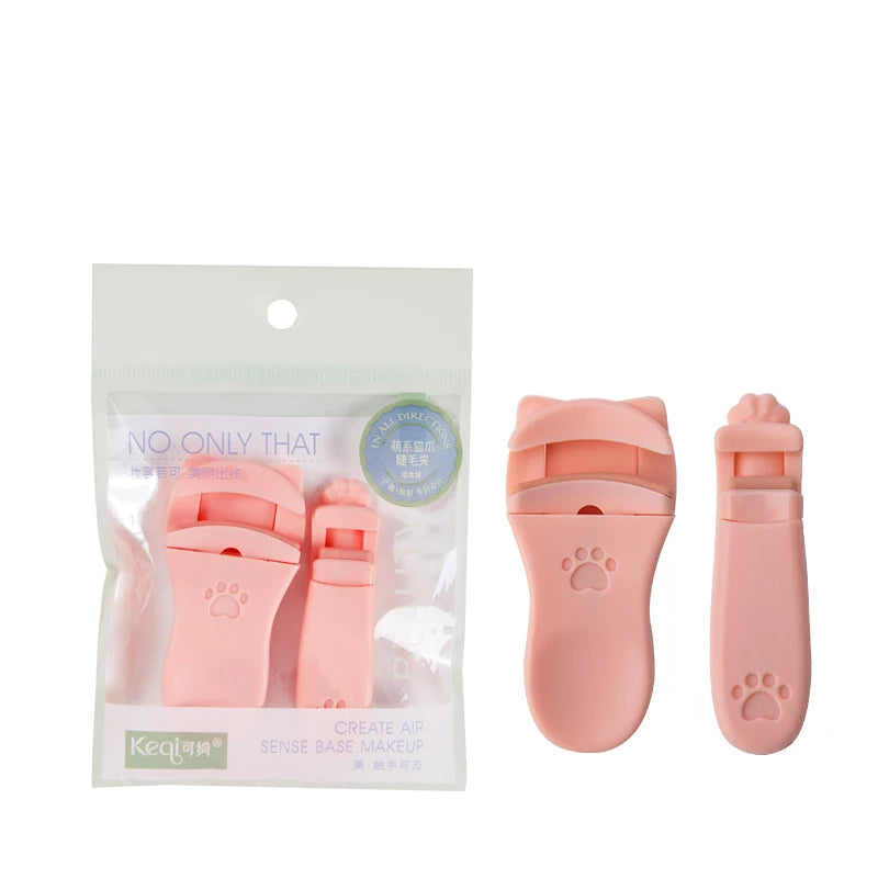2023 Top Seller 2pcs Set New Arrival Cat's Paw Design Mini Portable Wide Angle Partial ABS Eyelash Curler for Eyes Makeup