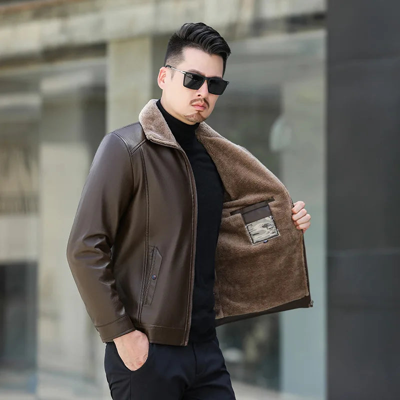 10%OFF M-4XL Zipper Mens Pu Jackets Casual Fashion Slim Fits Faux Leather Jacket Winter Warm Coats Plus Velvet Clothing
