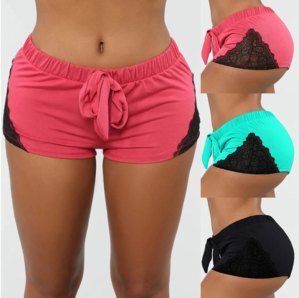 Summer Leisure Women Shorts Lace Bandage Elastic High Waist Leggings Tight Sports Gym Shorts Yo-Ga Casual Shorts Feminino