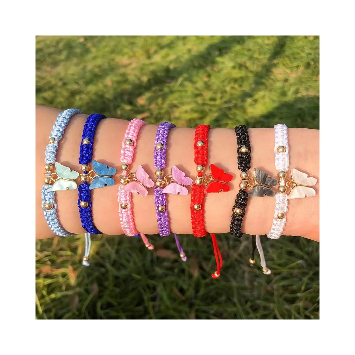 RisingMoon Colorful Rope String Braided Bracelets Handmade Jewelry Gold Charms Butterfly Bracelets Adjustable for Women