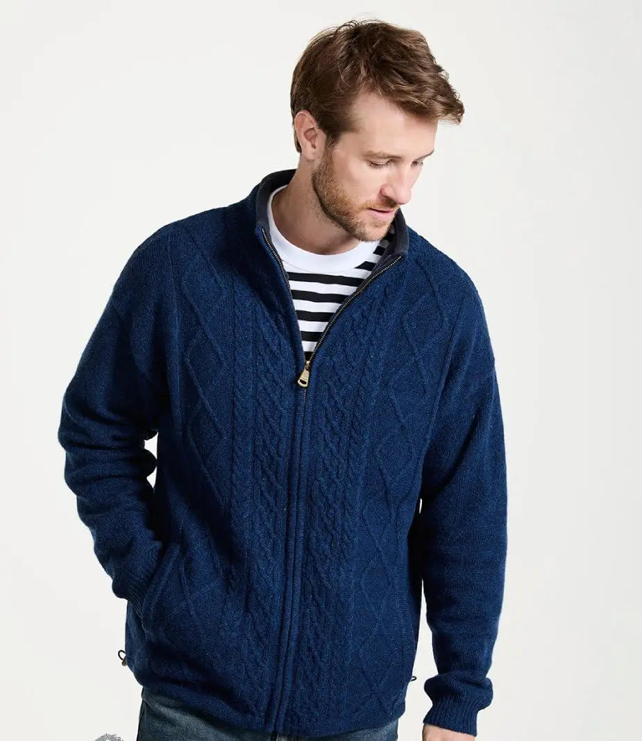 Navy Blue Premium Men Knit Cardigan with Italian Wool Blend Ottoknit Business Formal Cardigan