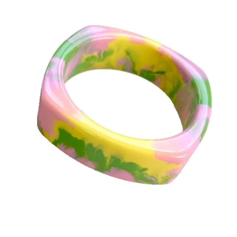 YL Retro Bracelet for Spring Summer Geometric Square Macaron Resin Vignetting Color Personality Fashion Bangles