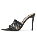 Fishnet Heeled Sandals Pointy Heels Women 2021 Black Mesh Mules High Heel Slippers