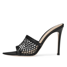 Fishnet Heeled Sandals Pointy Heels Women 2021 Black Mesh Mules High Heel Slippers