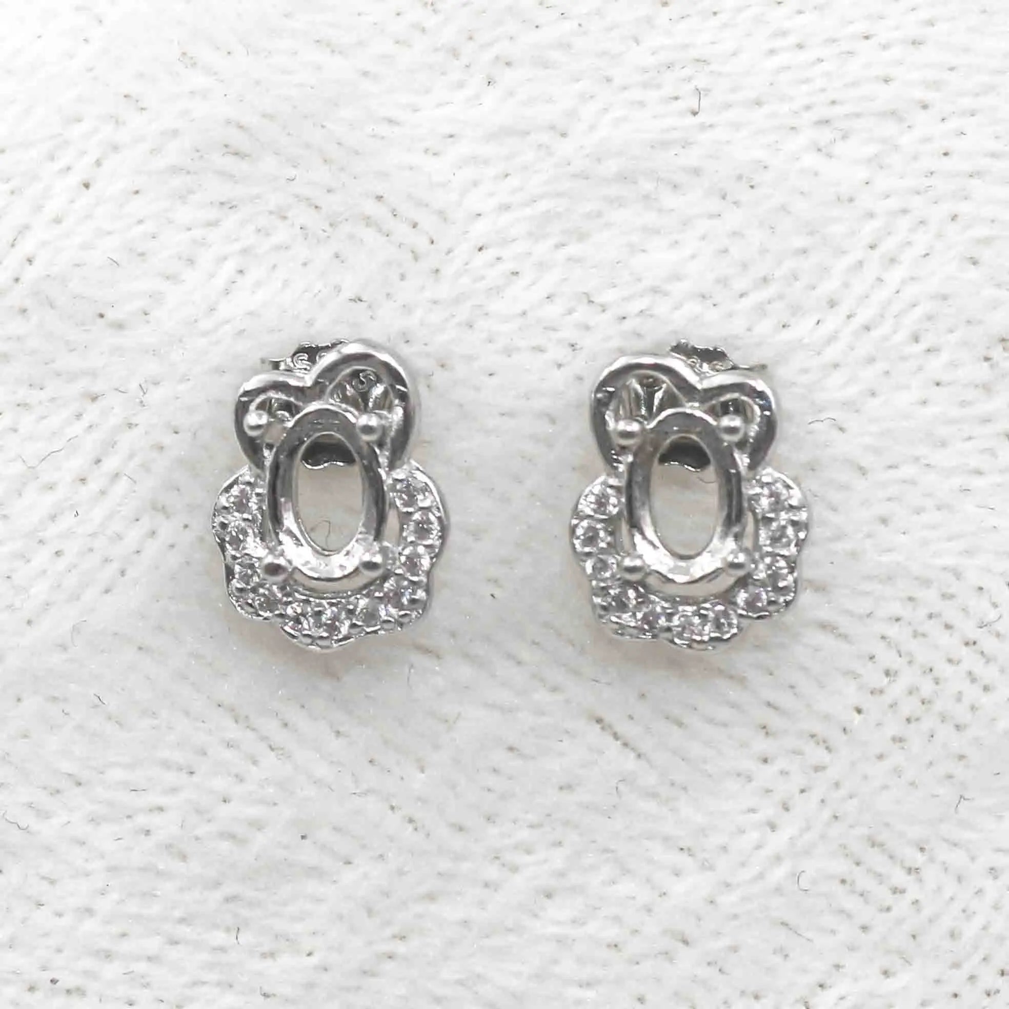 Sterling Silver 4*6mm Semi Mount Stud Earrings Empty Support Blank Claws Setting S925 Base Without Center Stone for DIY Inlay