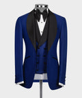 New 3 Pieces Blue Suits Blazer Trousers With Black Shawl Collar 3pcs Jacket Pants Vest Luxury Men's Wedding Clothing Outfit Wear