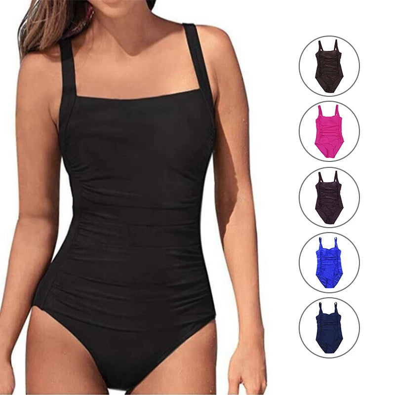 New Women's One-Piece Summer Beach Bodysuit Off-the-Shoulder Push-Up Plus Size Spandex Swimwear Breathable Quick Dry