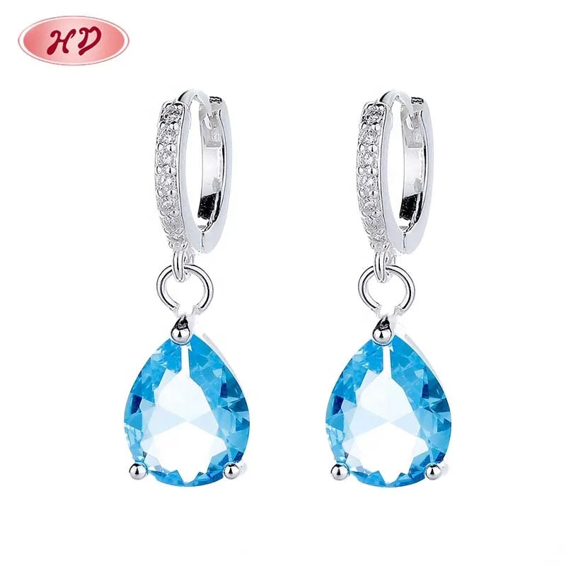 Wholesale Cubic Zirconia Blue Fashion Jewelry for Women 925 Sterling Silver Water Drop Earrings