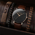 Hot Sale 4Pcs Men's Fashion Watch Set Leather Quartz Watch With Leather Beaded Bracelet Set (WT2270)