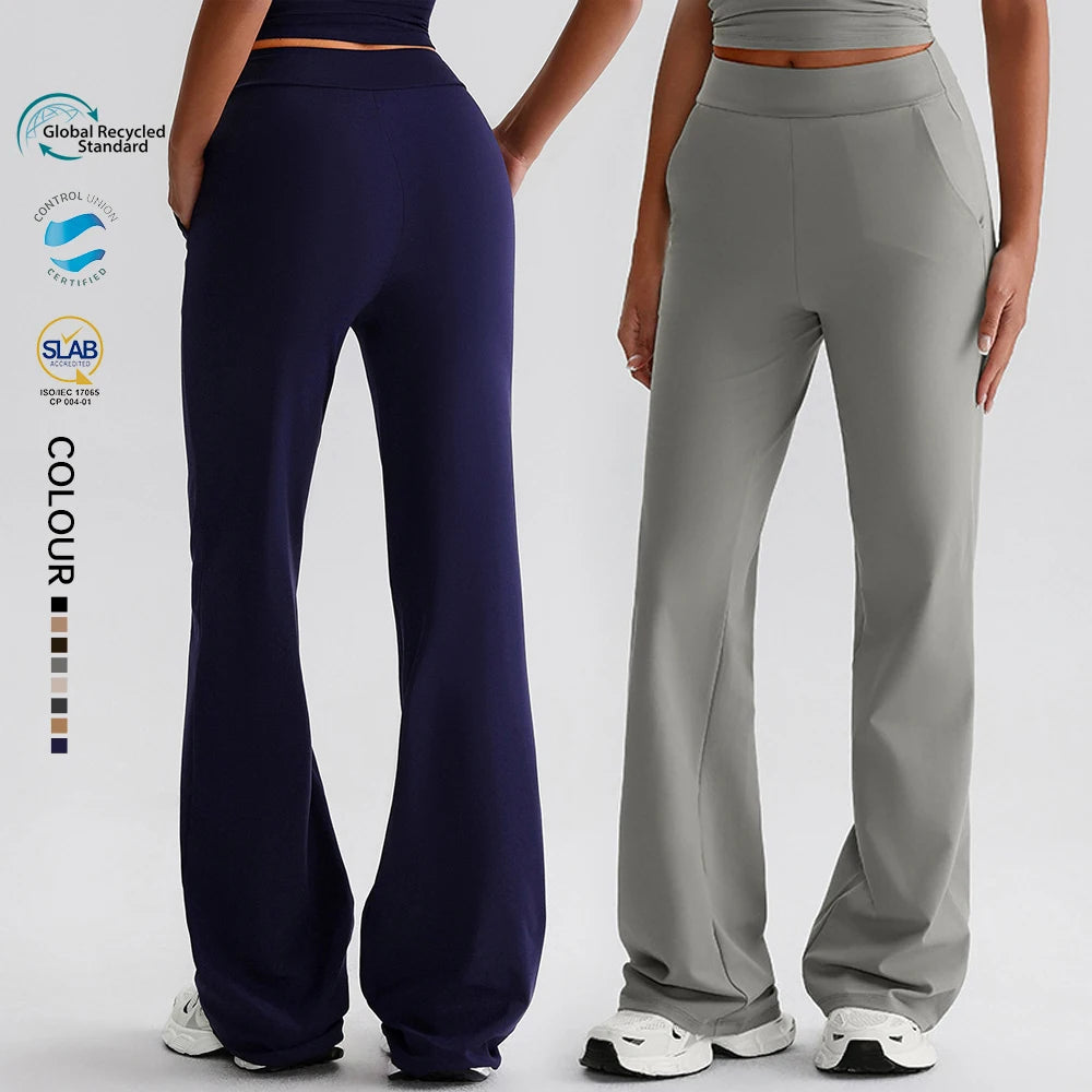 SHINBENE 34" Recycled Polyester Workout Jogger Pants High Waist Straight Cut Leisure Joggers with Pocket