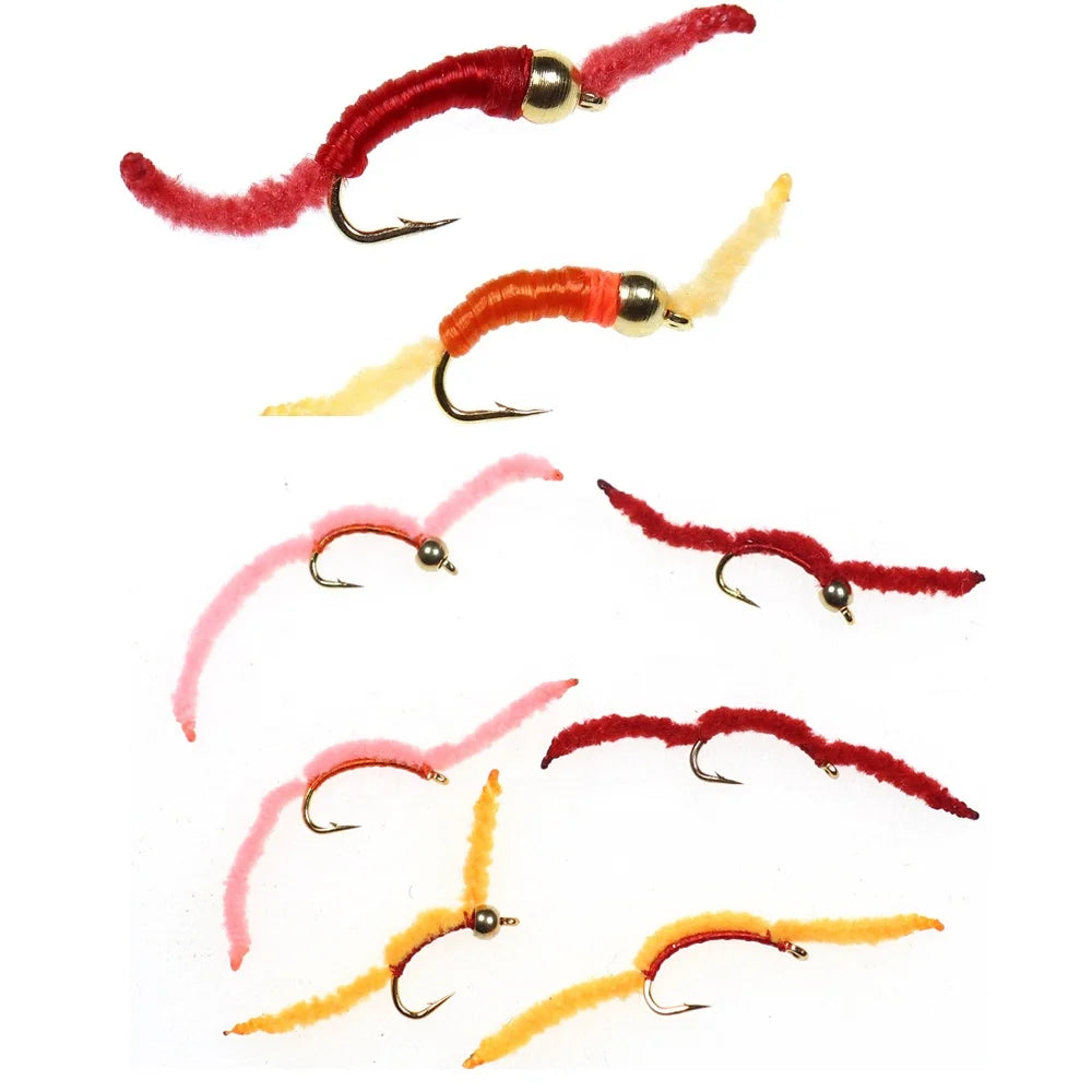 San Juan Worm Fly Fishing Brass Bead Head Squirmy Wormy Fly Trout Fly Grayling Fishing Lures  Earthworm Nymphs Bait Hooks