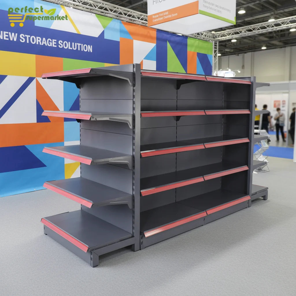 Gray Steel Heavy Duty Solid Supermarket Grocery Shelving Racks with Storage Display Equipment