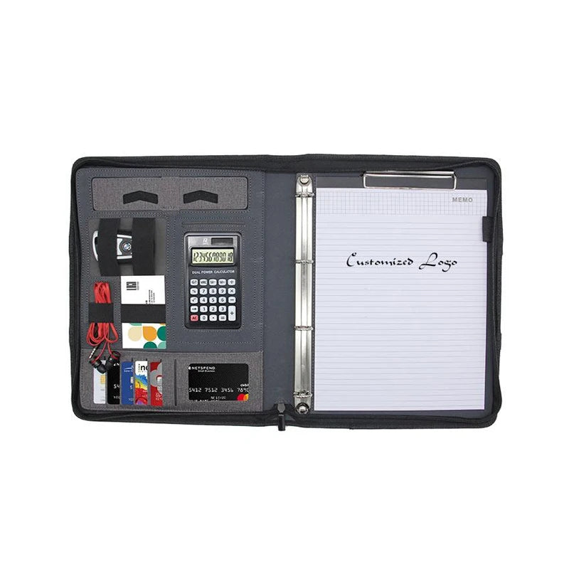 Professional Quality A4 Leather Portfolio Binder Multi-Function File Handy Factory Hot Sale with UV Printing