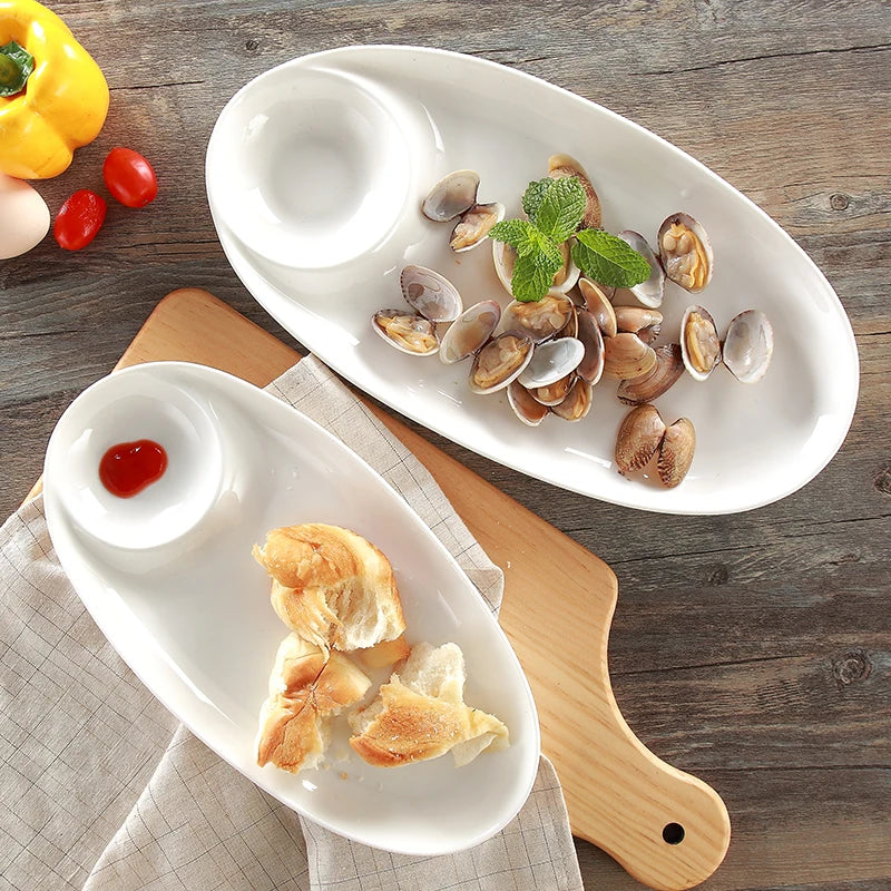 Commercial White Ceramic Rectangular Dinner Plate Economical Dining Tableware for Hotel and Restaurant Snacks