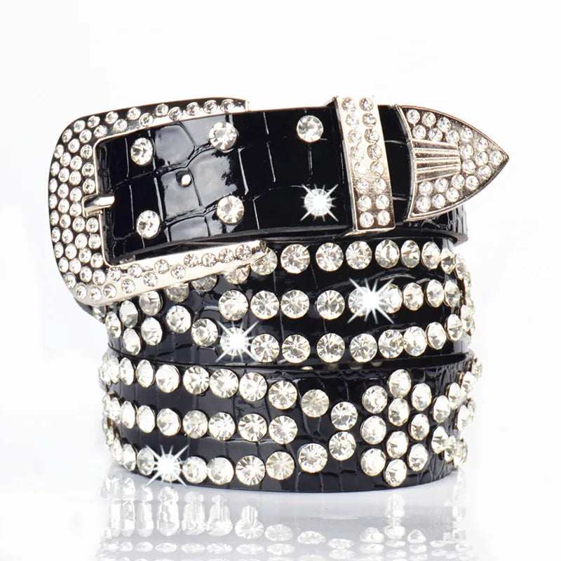 Fashion Classical Woman Jeans Belt Women Designer Good Quality Pin Buckle Pu Belt With Rhinestone