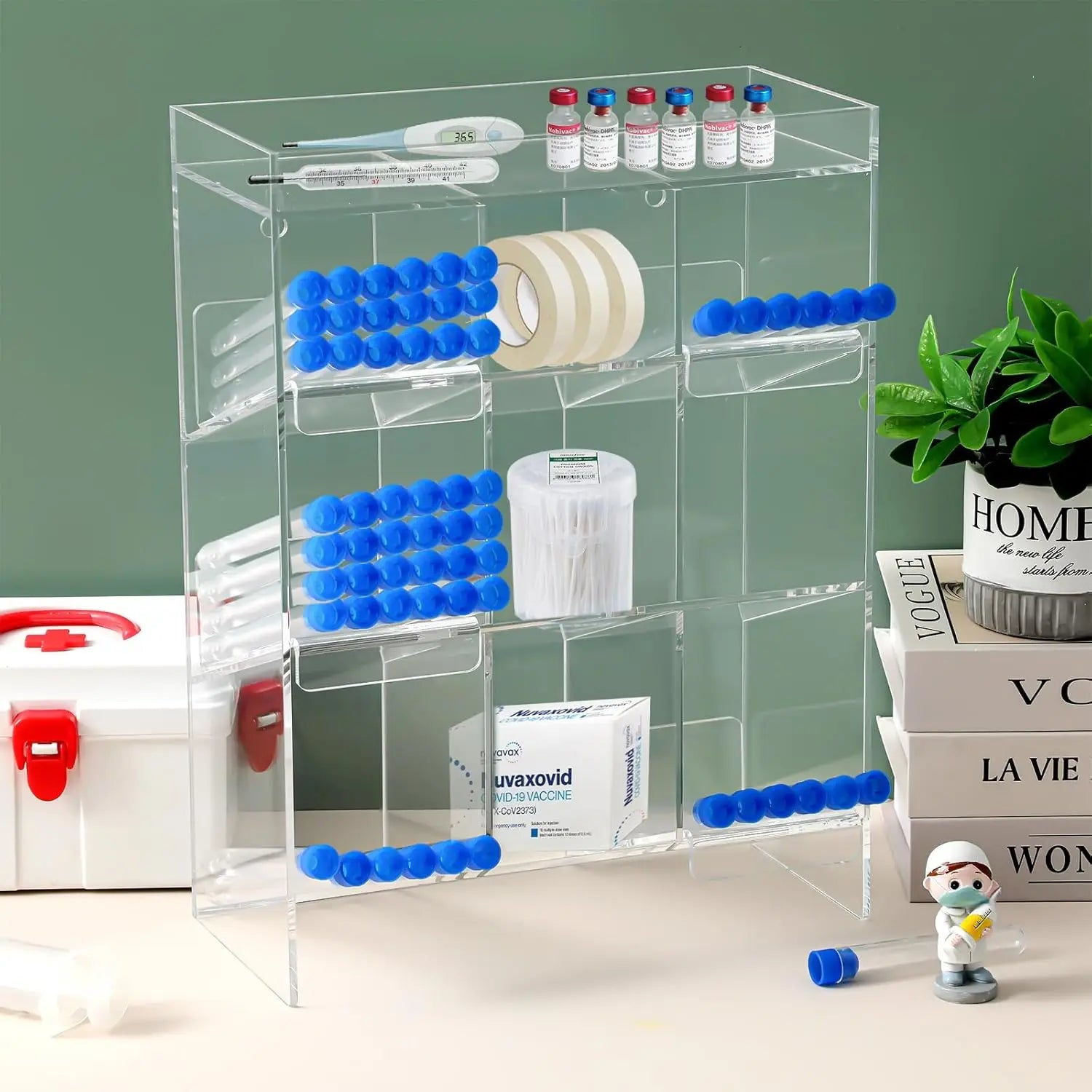 Large Acrylic Test Tube Rack 9 Compartment 4 Pull Trays 16 X 12 X 5.5 Inches Lab Organizer Stand Storage Clear Display Racks