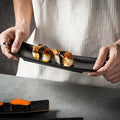Eco-Friendly Pottery Ceramic Rectangle Dinner Plate and Black Tray Japan-inspired Matte and Frosted Sushi Tableware Set