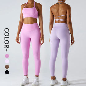 SHINBENE Gym Fitness Wear Clothes Black 2 Pieces Yoga Set High Waist Workout Leggings Set Yoga Sets Fitness Women