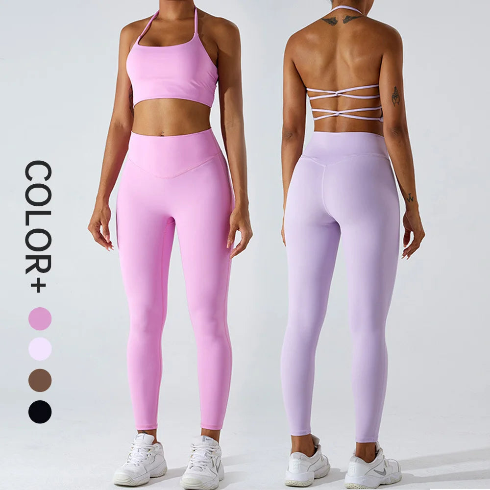 SHINBENE Gym Fitness Wear Clothes Black 2 Pieces Yoga Set High Waist Workout Leggings Set Yoga Sets Fitness Women