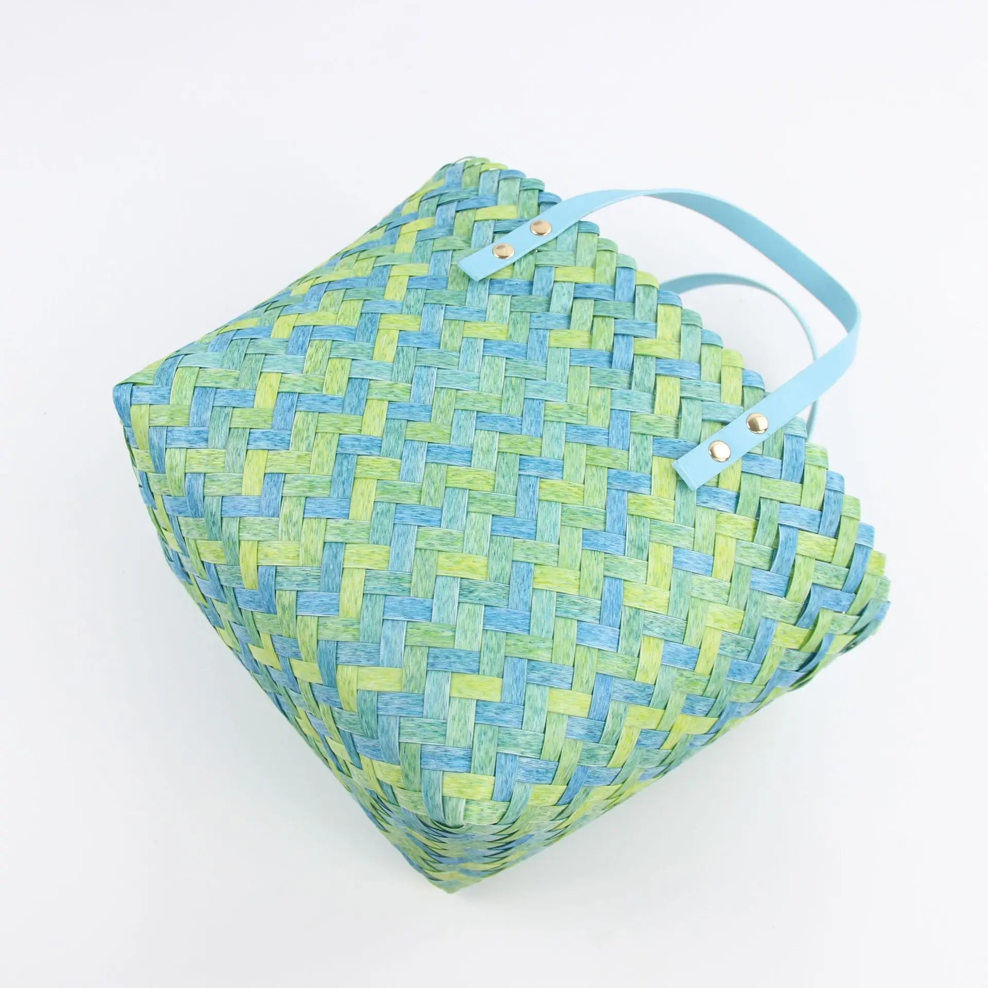 Small 2026 Summer Rectangle Woven Plastic Bag with Leather Handles Christmas Basket Packaging