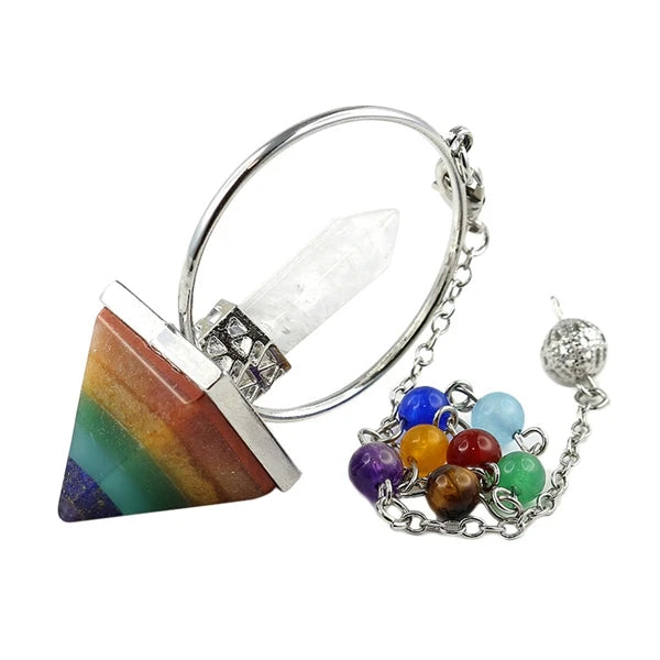 HZ 7 Chakras Hexagonal Cone Stone Pendulum Reiki Healing Pyramid Shaped Crystal Pendant Amulet Hypnotists Magician Divination Props