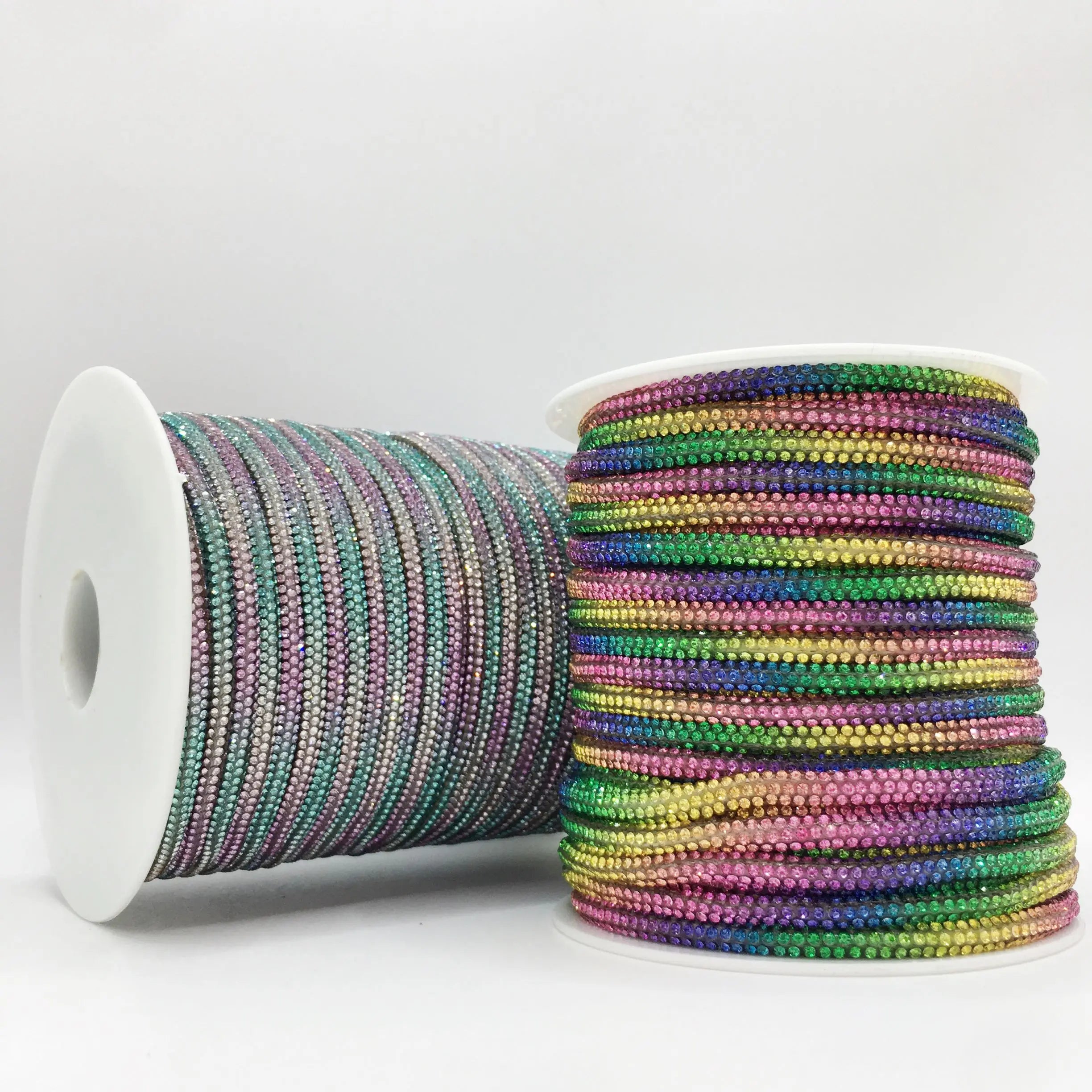 SINRONG 4mm 6row DIY Decorative Bow Colorful Crystal Rhinestone Cotton Clothing Rhinestone Rope Accessories for Clothes Glass
