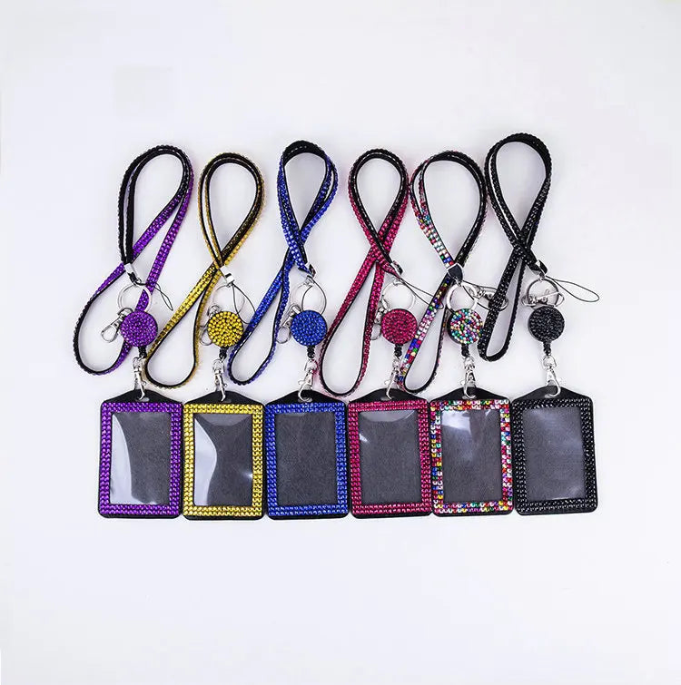 Beauty Lady Staff Gifts Bright Rhinestone Lanyard With Bling Crystal Necklace Badge Reel Card Holder