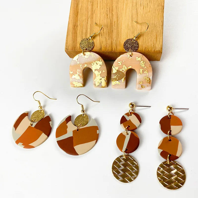 Handmade Ladies Beautiful Long Dangle U Drop Pendant Polymer Clay Statement Earrings Bohemia Earring Jewelry Supplies