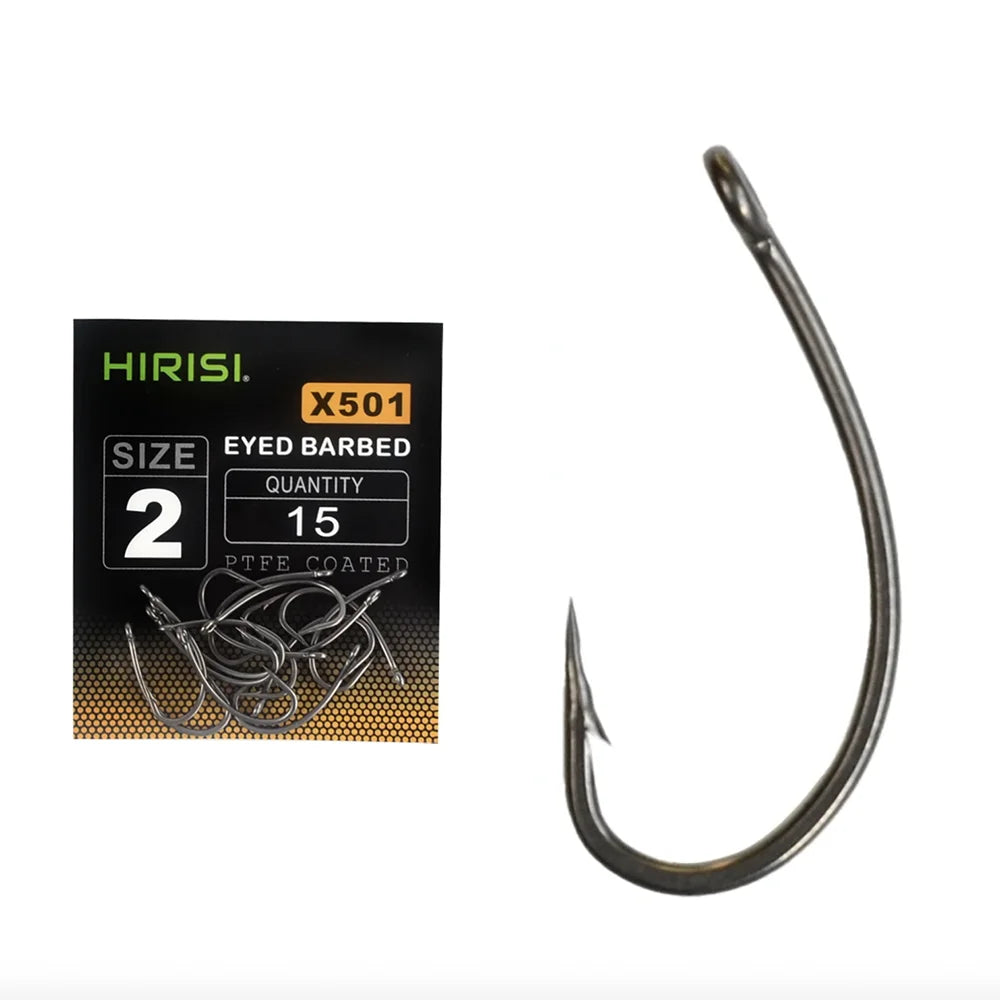 HIrisi Fishing Hooks PTFE Coated High Carbon Stainless Steel Barbed Fish Hook With Eye Carp Fishing Accessories X501