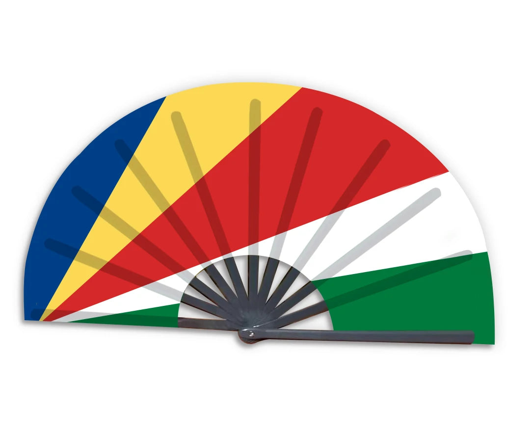 New Product Customized National Country Flag Seychelles Folding Bamboo Hand Held Fan