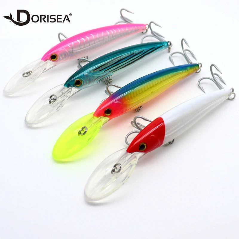 DORISEA 12cm/14cm/16cm Deep Sea Fishing Minnow Saltwater Trolling Lure Tuna Mackerel Bait Artificial Hard Bait VMC 9626 Treble