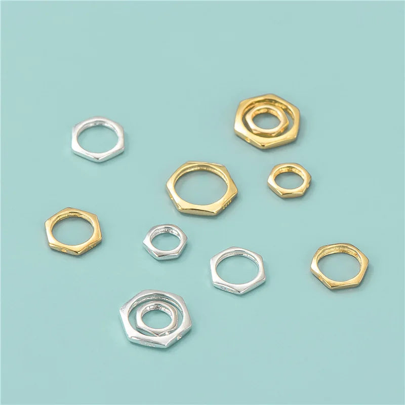 Fit 4mm 6mm 8mm Beads 925 Sterling Silver Hexagon Pendant Beads Setting Frames for Jewelry Making Finding