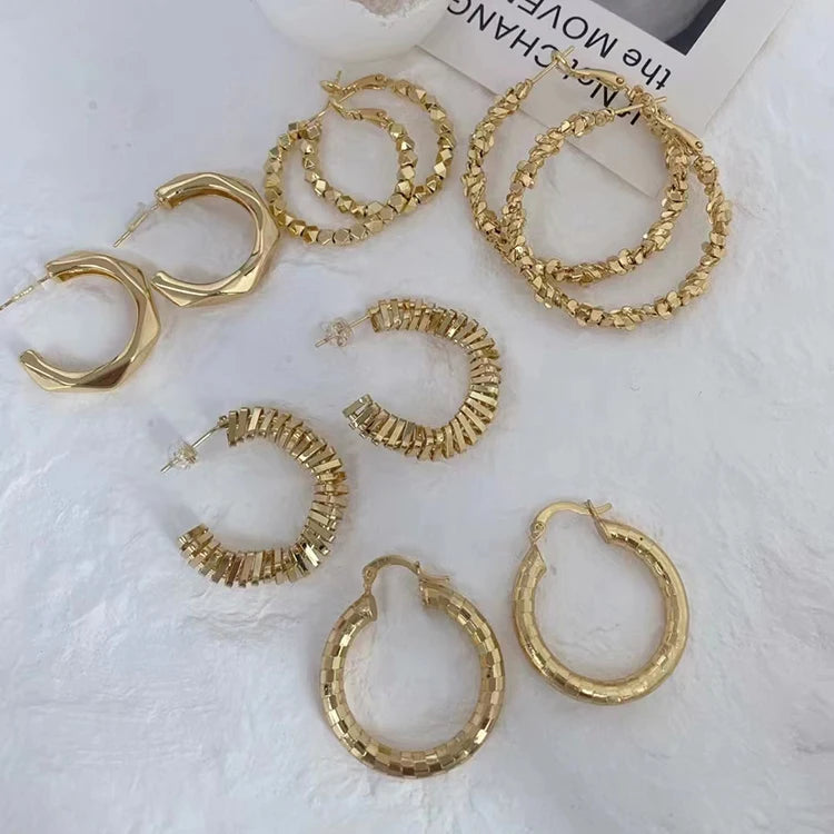EM1349 18k Gold Plated Nugget Beaded Hoop Earrings Bolo Chunky Circle Earrings Gold Statement Hoops for Women